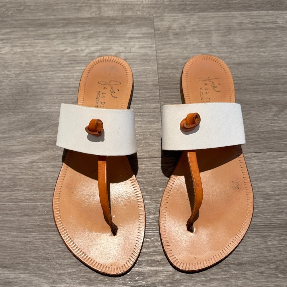Joie White and Tan Leather Sandals